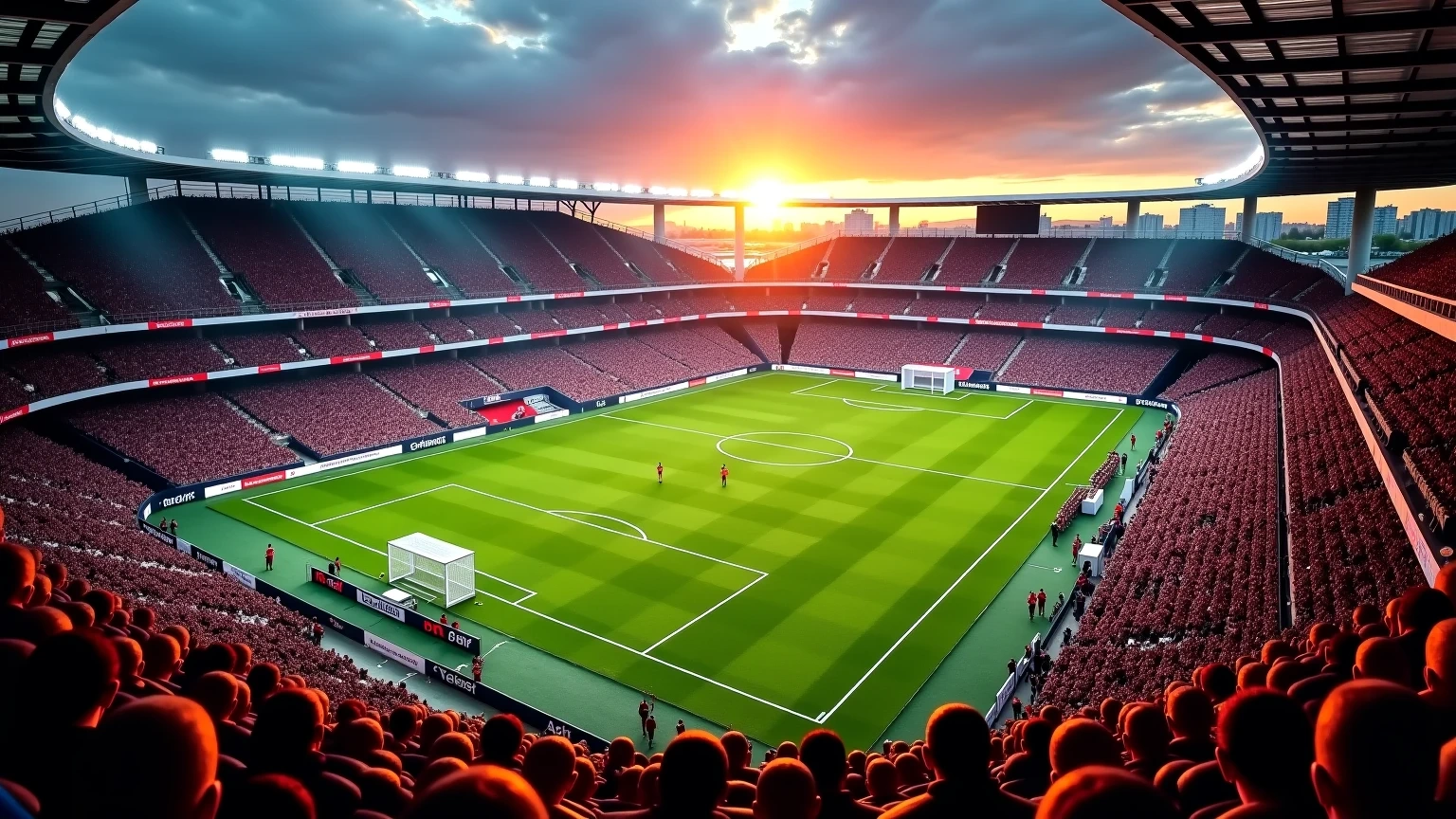 Fodboldstadion med levende atmosfaere under aftenkamp i Danmark
